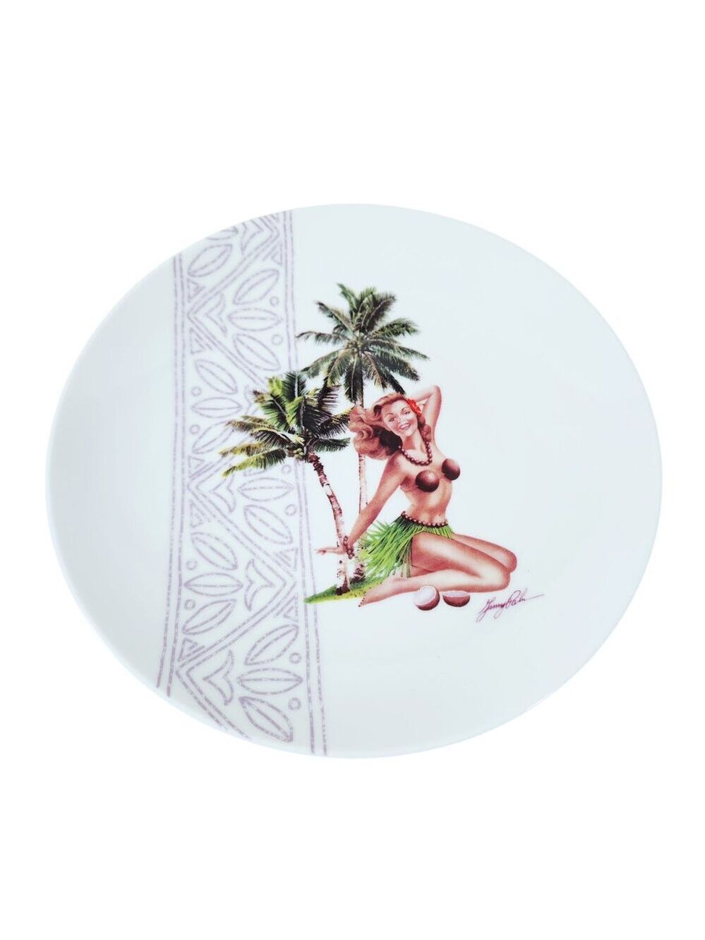 Gary Palm Hawaiian Plate 8 inch Ceramic Coconut Girl Palm Tree Hula Paradise
